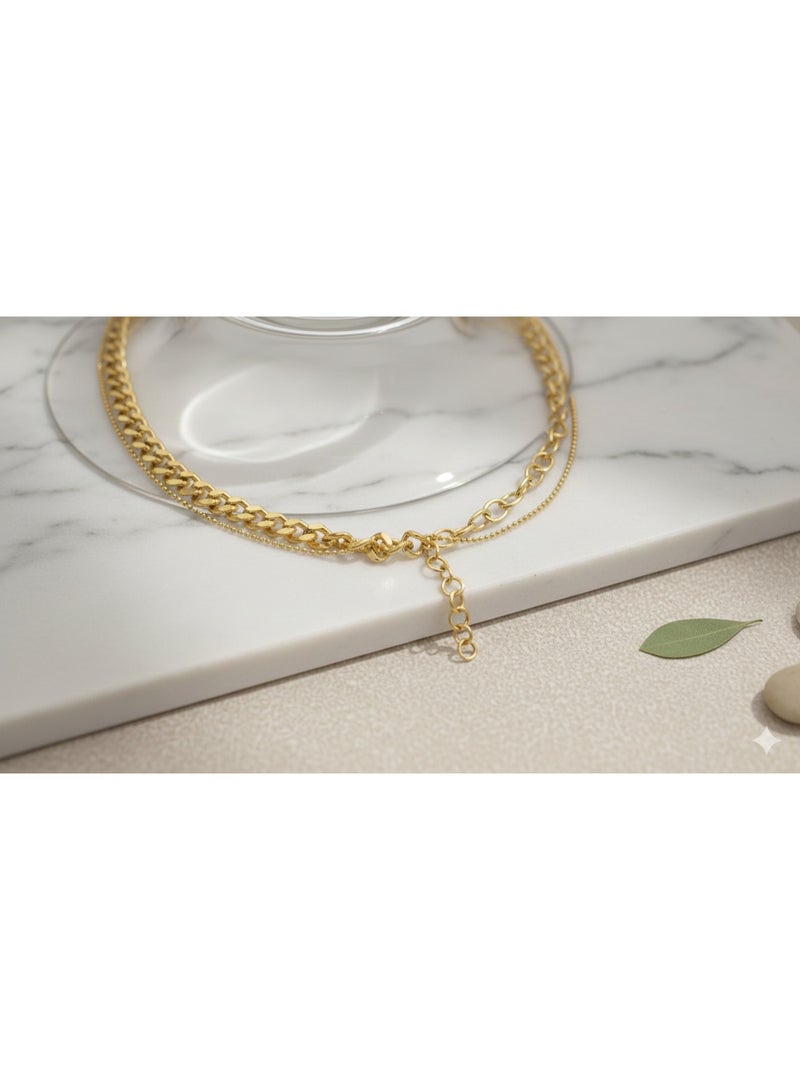 WARD Women's Layered Gold Plated Stainless Steel Necklace - Chic Mixed Link & Dainty Chain Design - Tarnish Resistant. - Image 3